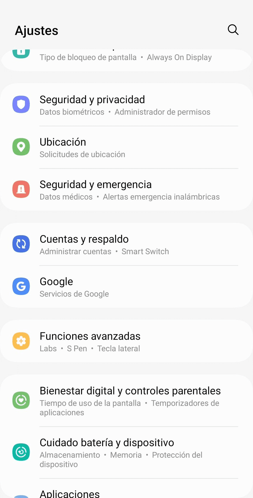 Guía completa de sincronización de contactos en Google 4 Apartado de Google en la configuración de Android.