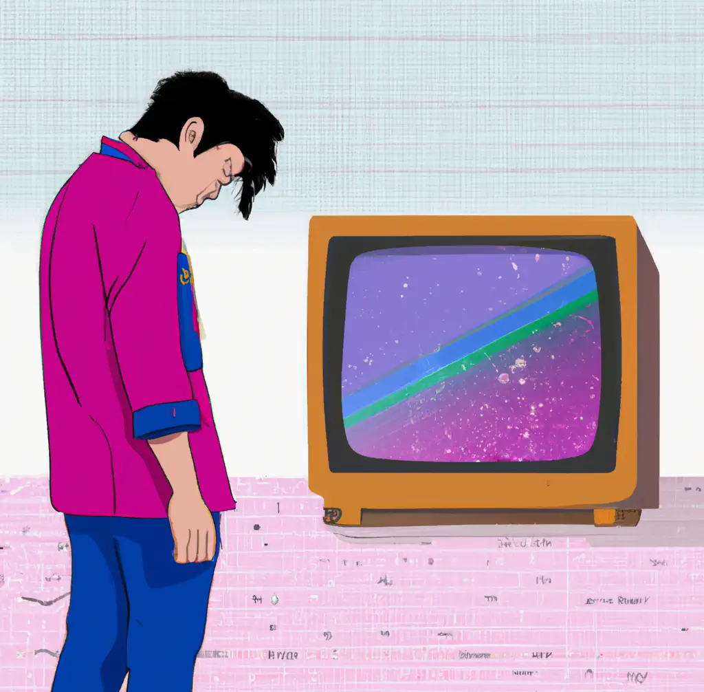 Un hombre triste frente a un TV.