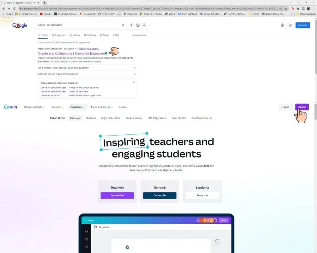 Pasos para tener Canva Pro gratis con Canva for Education.