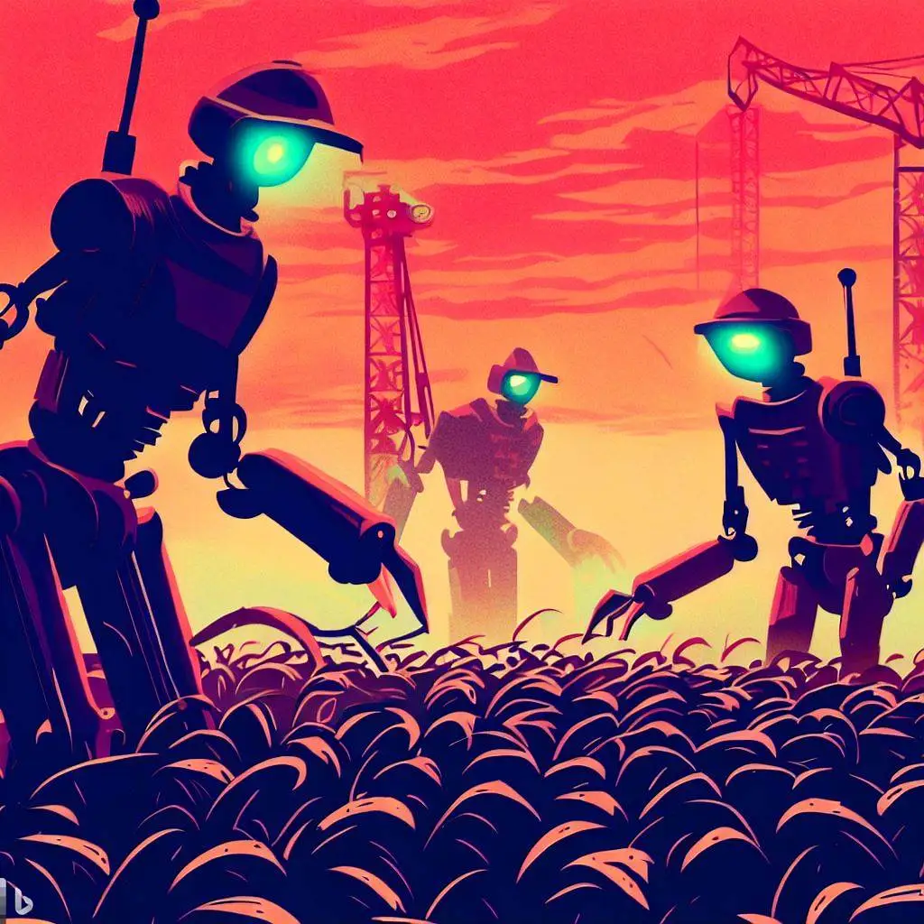 Robots trabajando en un campo de maíz.