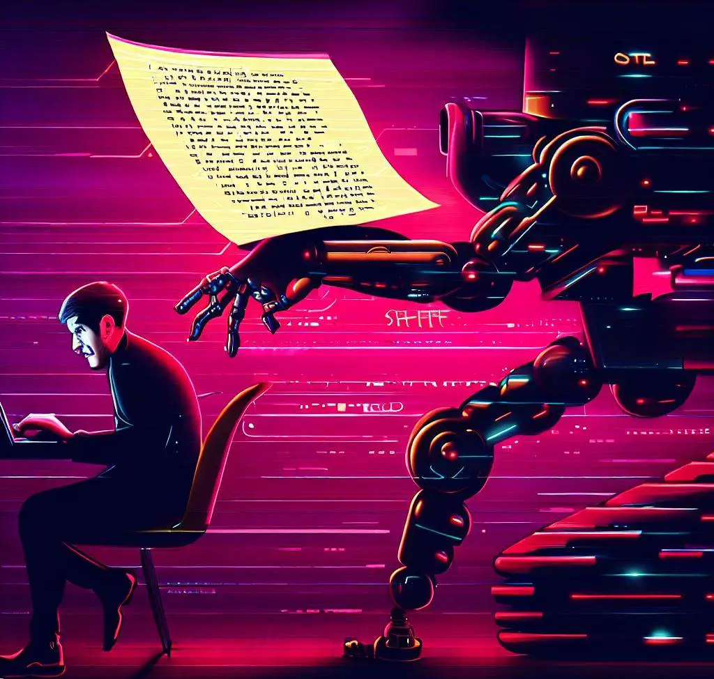 Un robot atacando a un escritor.