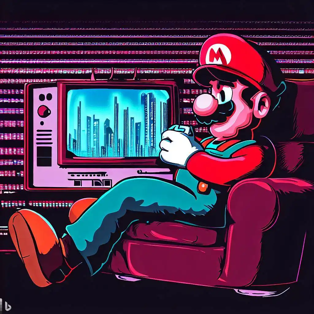 Super Mario viendo televisión.