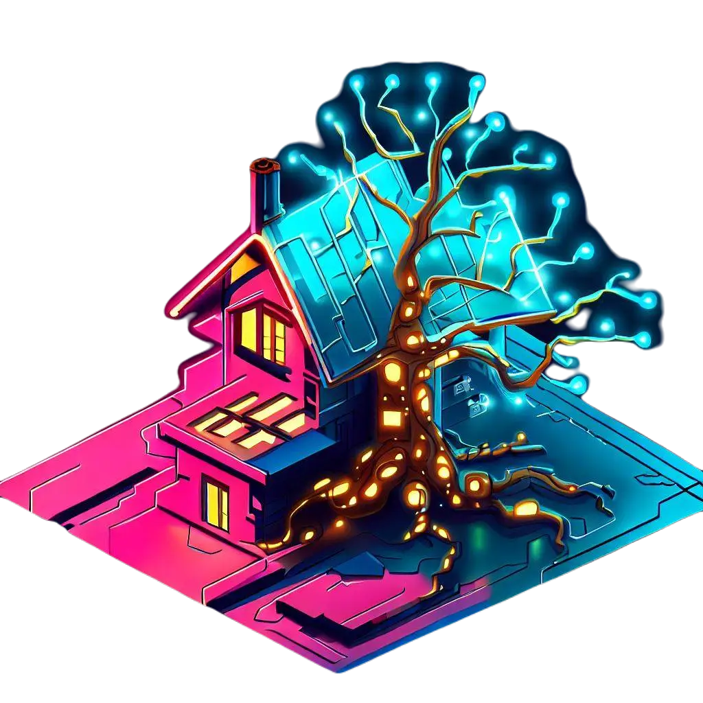 Casa iluminada por un árbol 