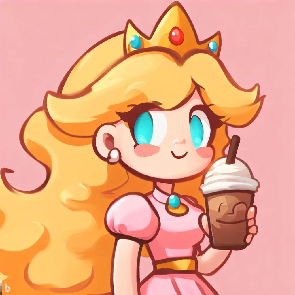 Peach con un Frappuccino en la mano