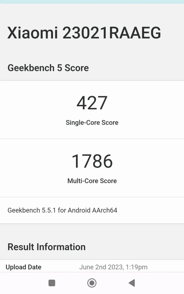 Geekbench con el Xiaomi Redmi Note 12.