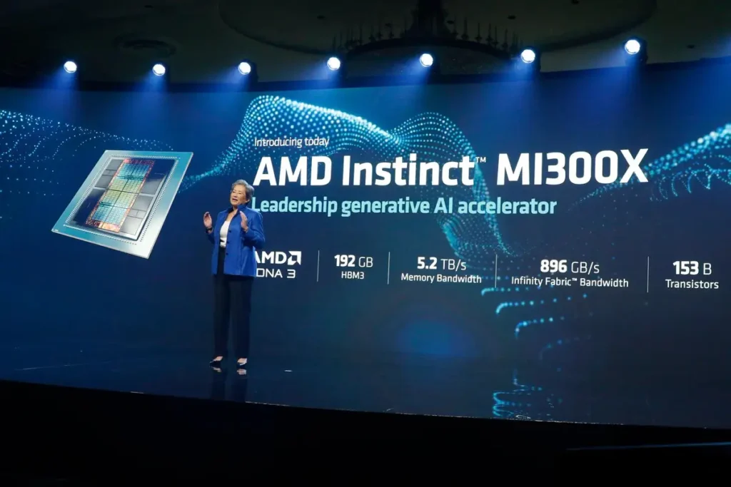 Imagen del lanzamiento de la MI300X de AMD.