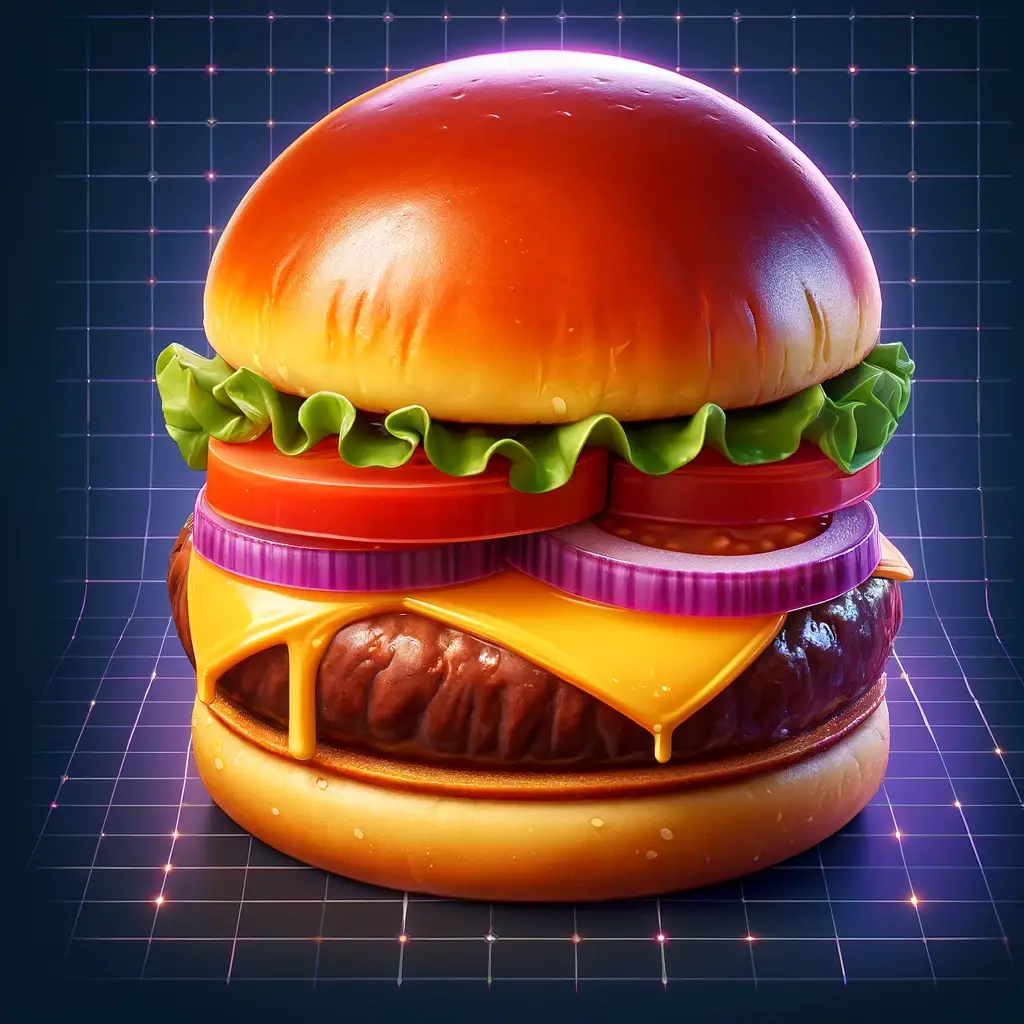 Ilustración de hamburguesa con fondo de videojuegos.