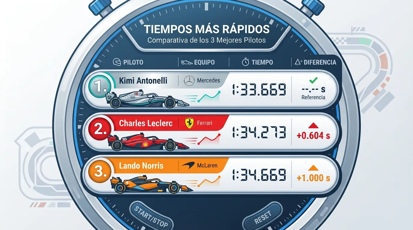 Comparativa de rendimiento puro: El novato Kimi Antonelli sorprendió al mundo con el tiempo más rápido, superando a los veteranos Leclerc y Norris en la simulación de clasificación.