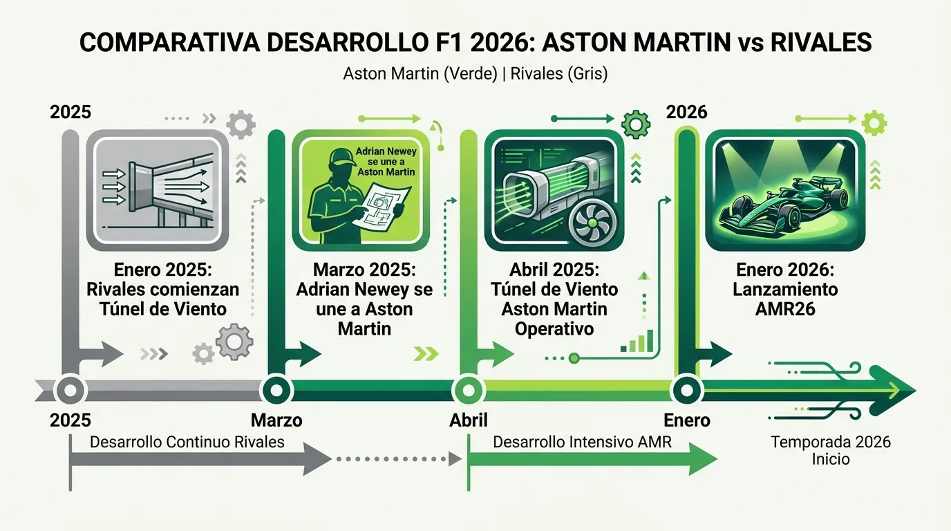 El AMR26 de Aston Martin: análisis a fondo de la pretemporada 1 Cronograma crítico: Mientras los rivales iniciaron el desarrollo en enero de 2025, Aston Martin sufrió un retraso de 4 meses en su túnel de viento.