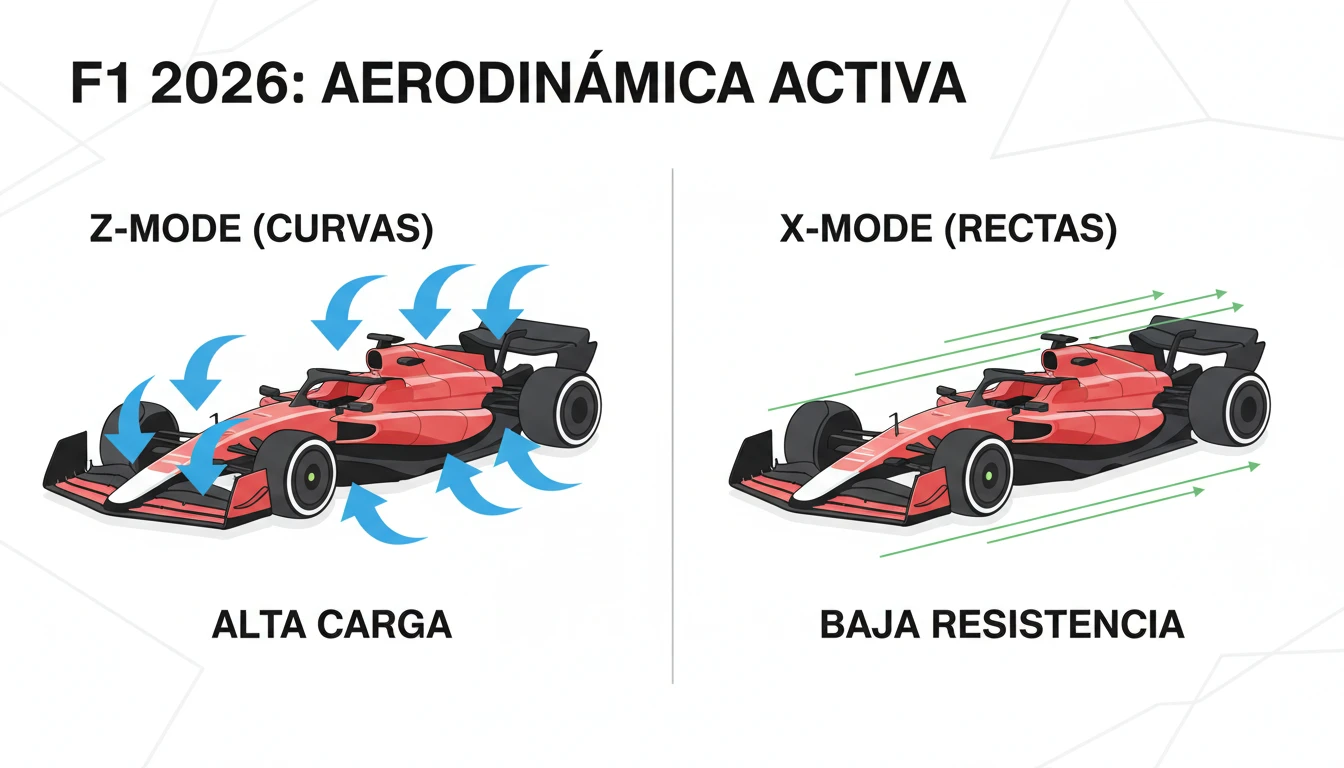 F1 2014: cuando la F1 fue demasiado lenta 2 El funcionamiento del sistema de Aerodinámica Activa en 2026. El 'X-Mode' es la clave para que los nuevos monoplazas no pierdan velocidad punta frente a los F2.