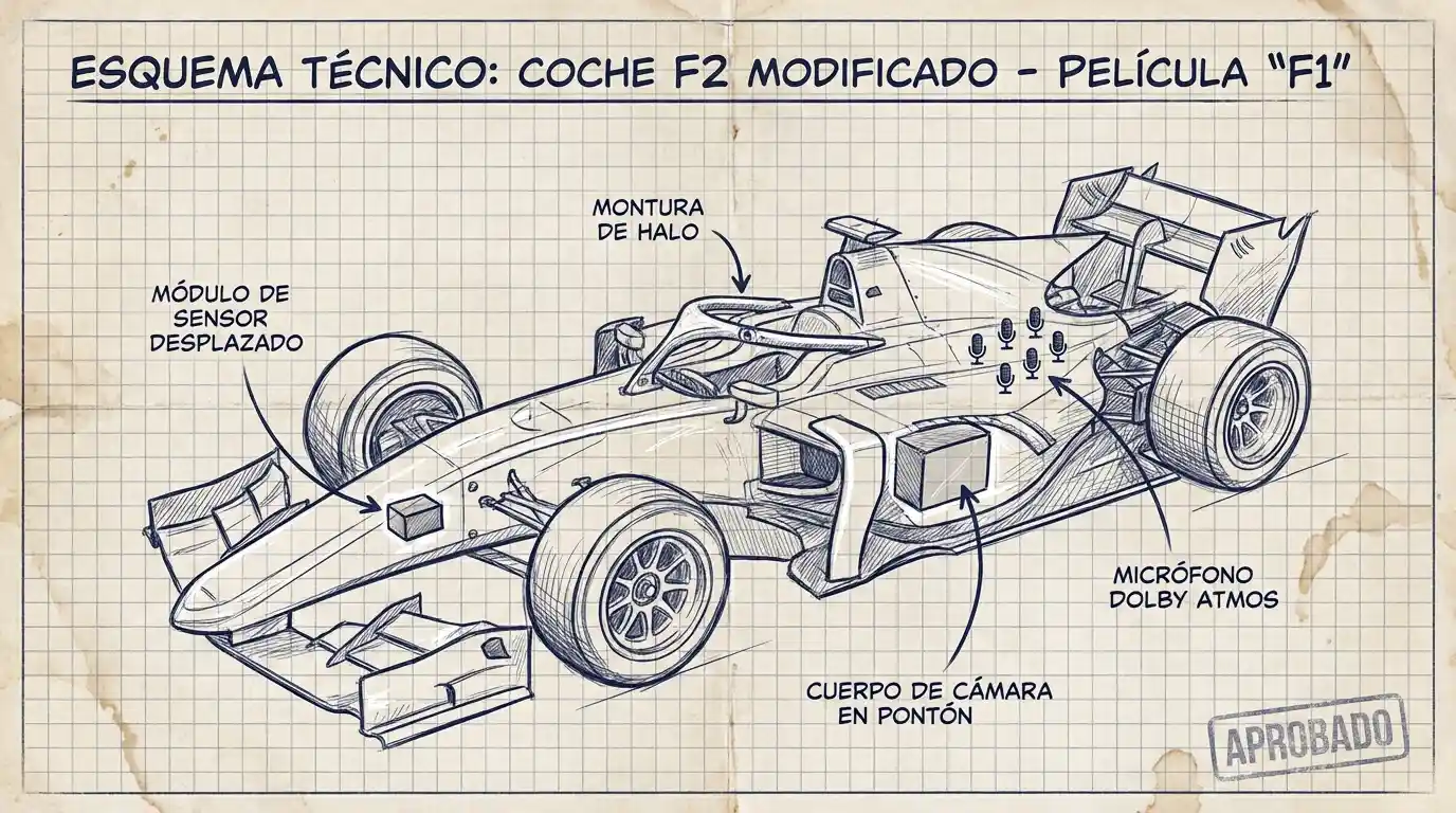 F1: reseña de un insospechado nominado a Los Óscar 1 Anatomía del APXGP: El diagrama muestra cómo el equipo de cámara integró los sensores Sony Venice en el chasis modificado de Fórmula 2.
