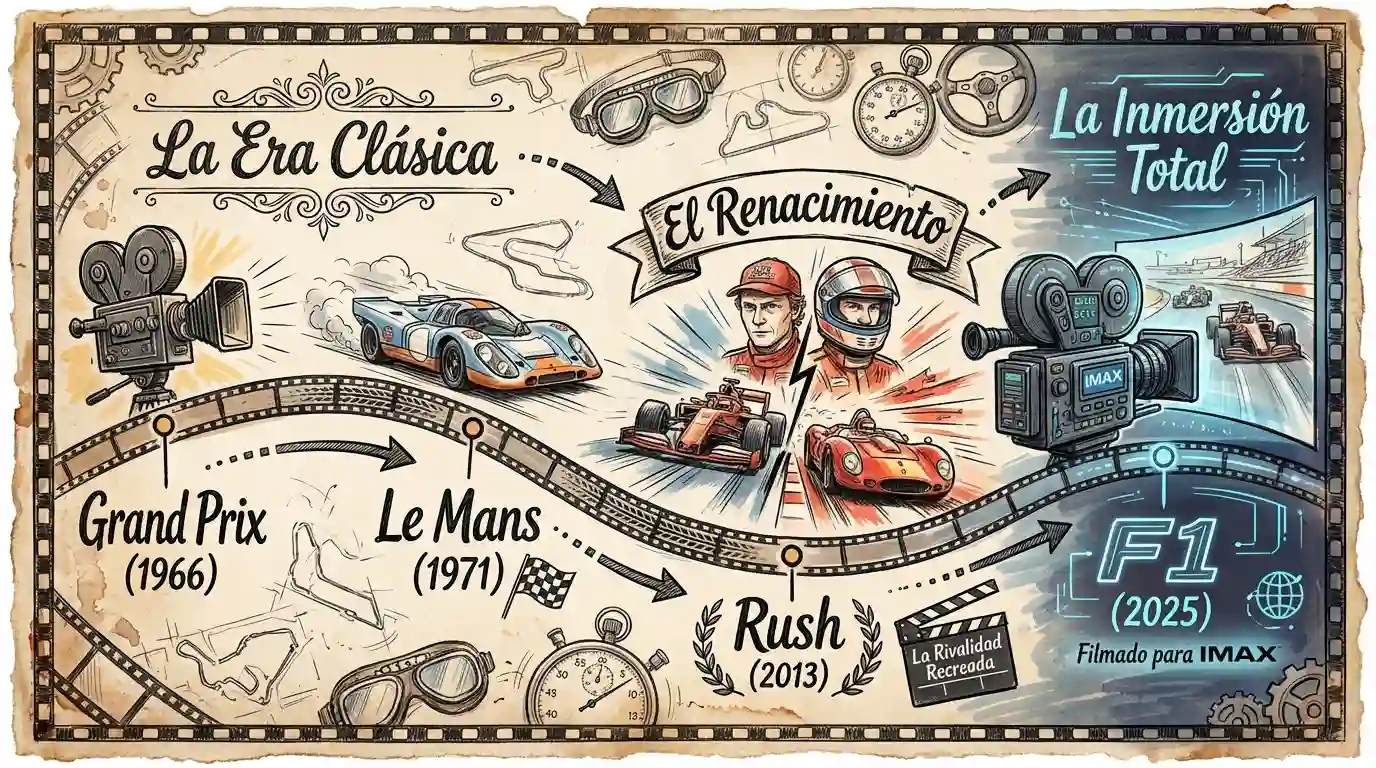 F1: reseña de un insospechado nominado a Los Óscar 2 Evolución de la Velocidad: De las cámaras de 35mm atadas con cuerdas en 1966 a la integración digital total de 2025.