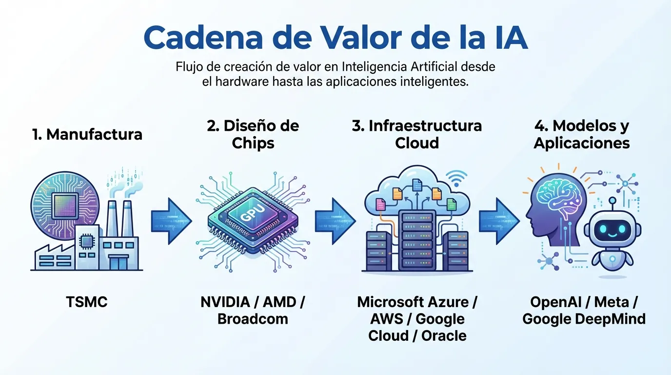 Las 10 empresas líderes en ingresos por IA en 2026 2 La Cadena de Valor de la IA en 2026: Desde la fabricación del silicio hasta el despliegue de modelos inteligentes.