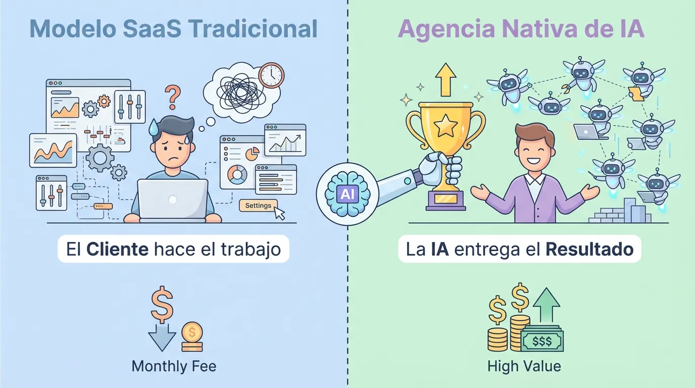 Por qué Y Combinator ahora apuesta por las agencias nativas de IA 1 Diferencia fundamental: El SaaS vende herramientas y fricción; la Agencia Nativa de IA vende resultados finales ejecutados por agentes.