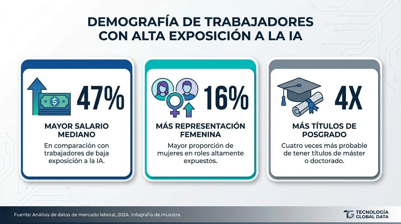Perfil demográfico del trabajador con alta exposición a la automatización tecnológica.