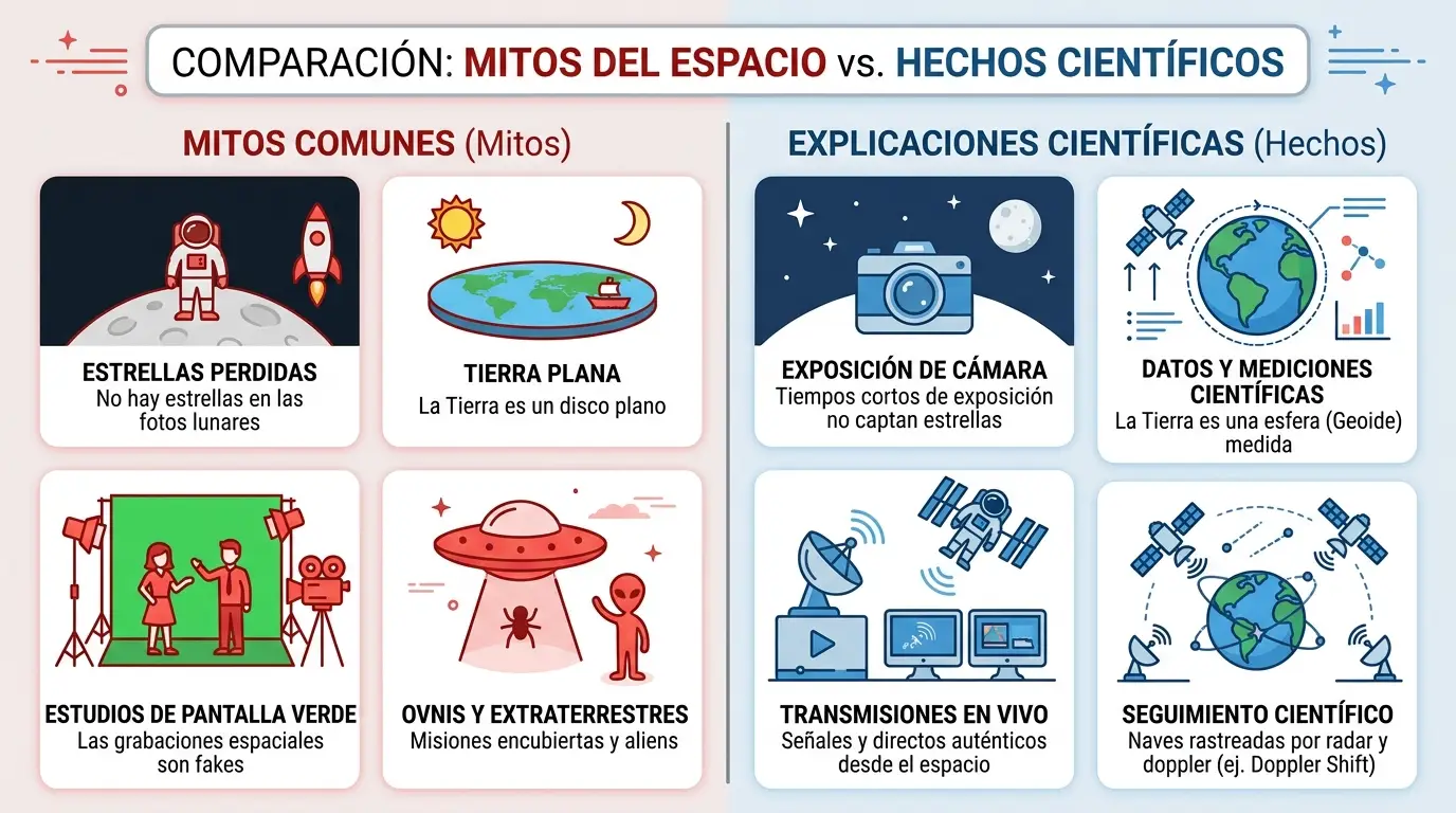 Artemis II: pruebas irrefutables de que la misión es real 1 Desmintiendo los principales mitos: una comparación entre las teorías de conspiración sobre el espacio y los hechos científicos demostrables.