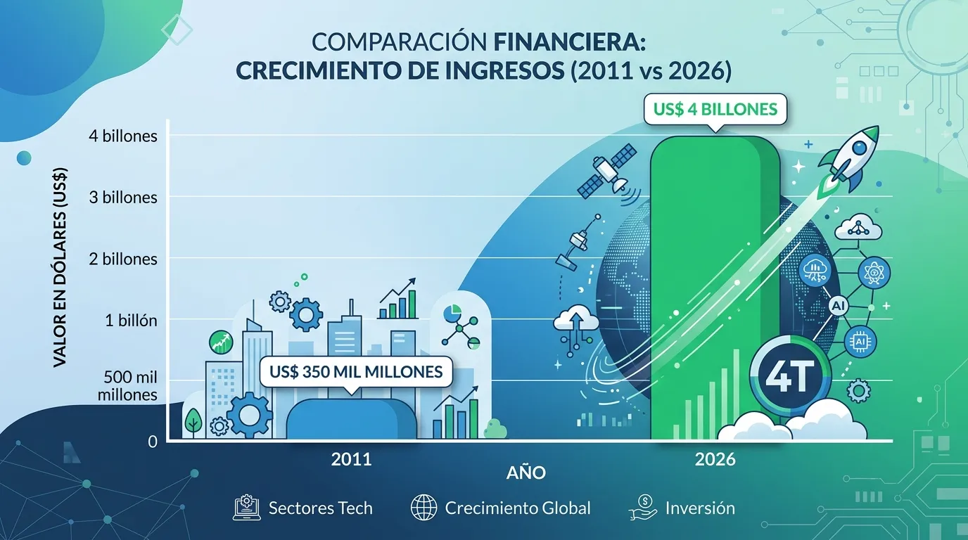 Crecimiento de la capitalización de mercado de Apple bajo el mandato de Tim Cook (2011 - 2026).