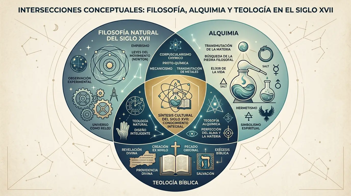 La intersección del pensamiento newtoniano: física, alquimia y teología.
