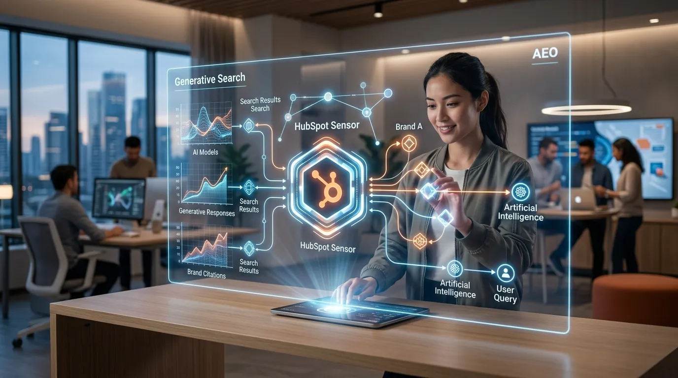 AEO: guía estratégica para dominar la búsqueda generativa. Descubre cómo el nuevo sensor de HubSpot redefine el AEO. Aprende estrategias clave para que la inteligencia artificial cite tu marca en sus respuestas en 2026.