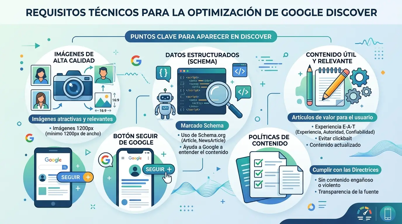 Cómo optimizar perfiles en Google Discover para medios 1 Requisitos técnicos esenciales para destacar en los perfiles de Google Discover y aumentar la visibilidad.