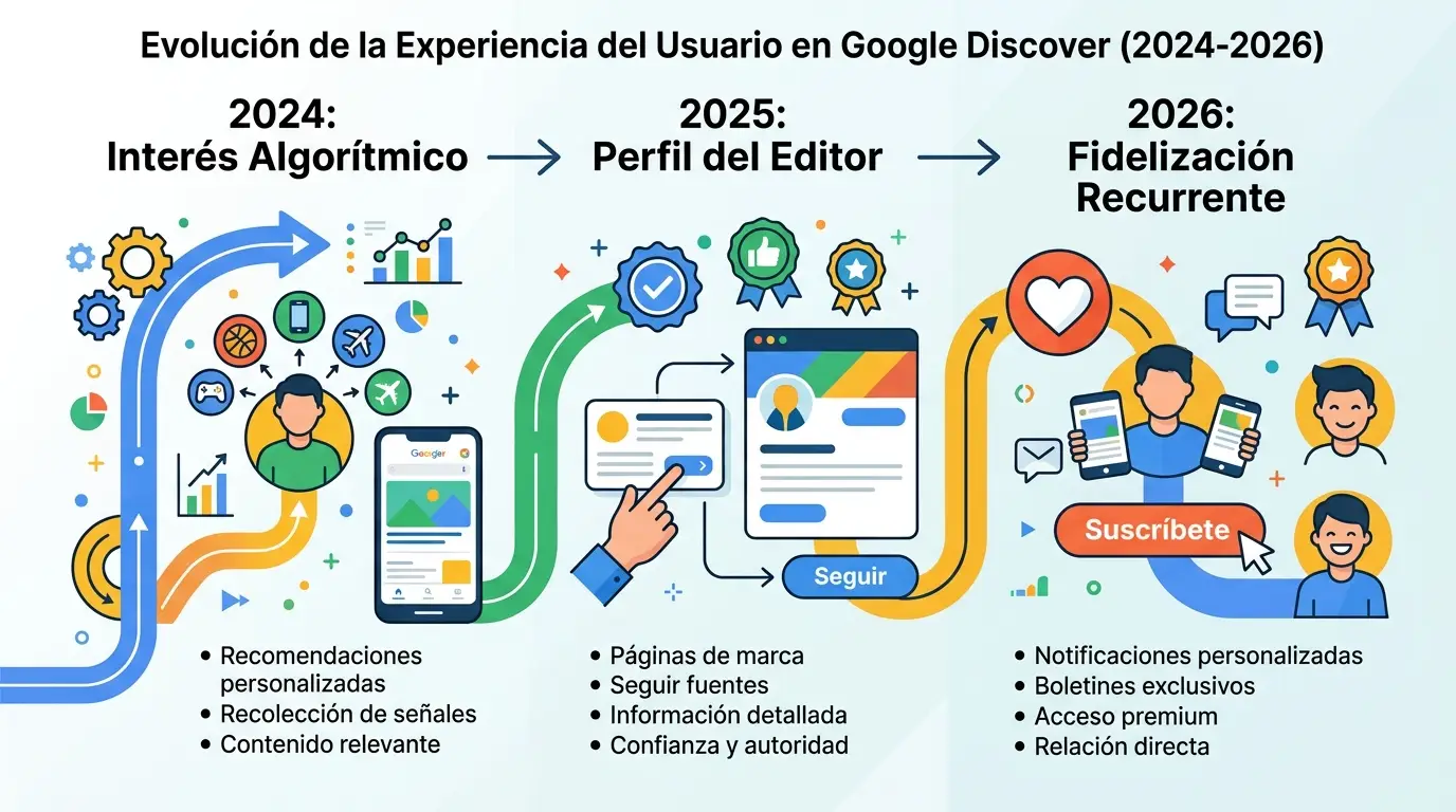 Cómo optimizar perfiles en Google Discover para medios 2 El ciclo de fidelización del usuario a través de la nueva gestión de perfiles en dispositivos móviles.