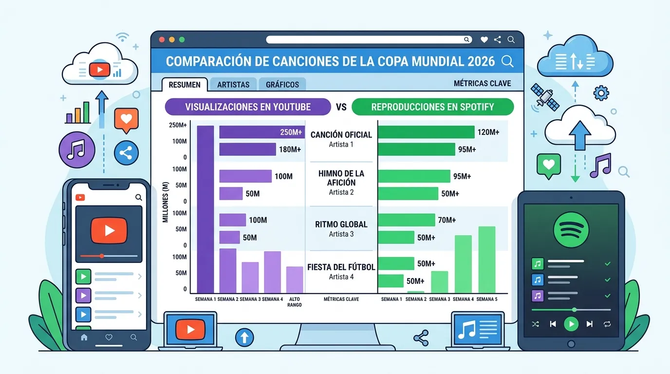 Métricas de consumo de sonido en plataformas de internet del año 2026.