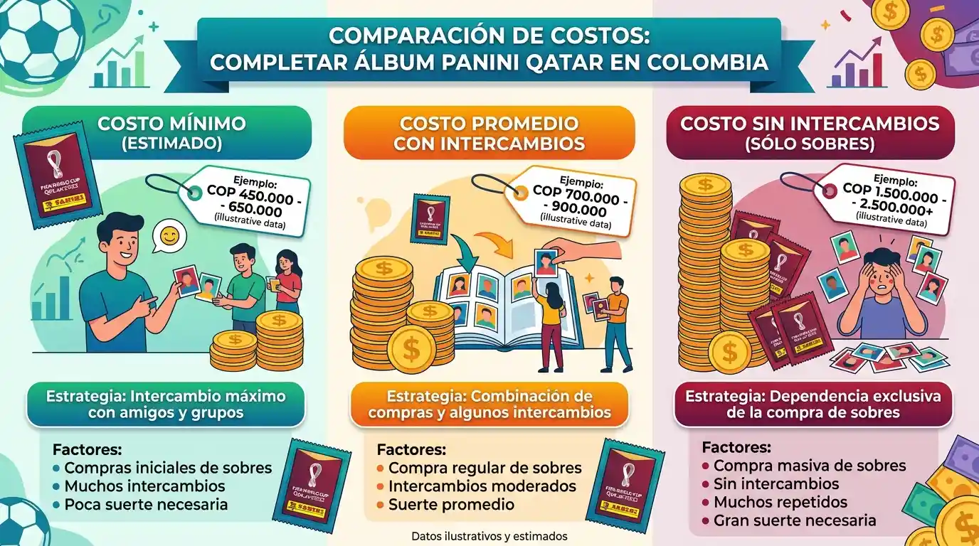 Escenarios de inversión en pesos colombianos para completar el álbum del Mundial 2026.