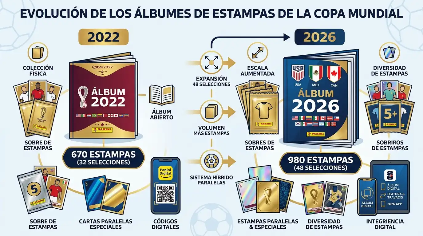 Evolución en el volumen de estampas entre los torneos de 32 y 48 selecciones.