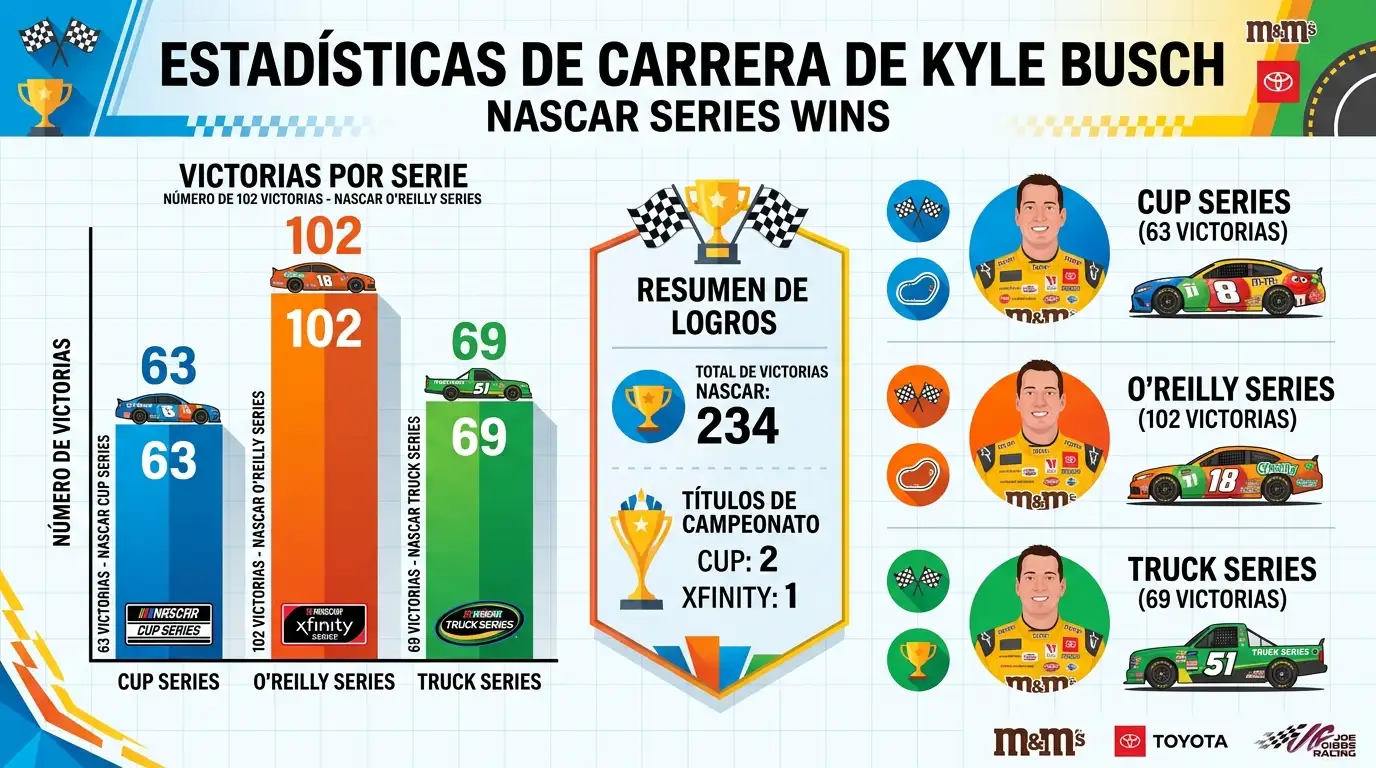 De qué murió el piloto Kyle Busch de Nascar: datos clave 1 Estadísticas de victorias en series nacionales del piloto Kyle Busch.