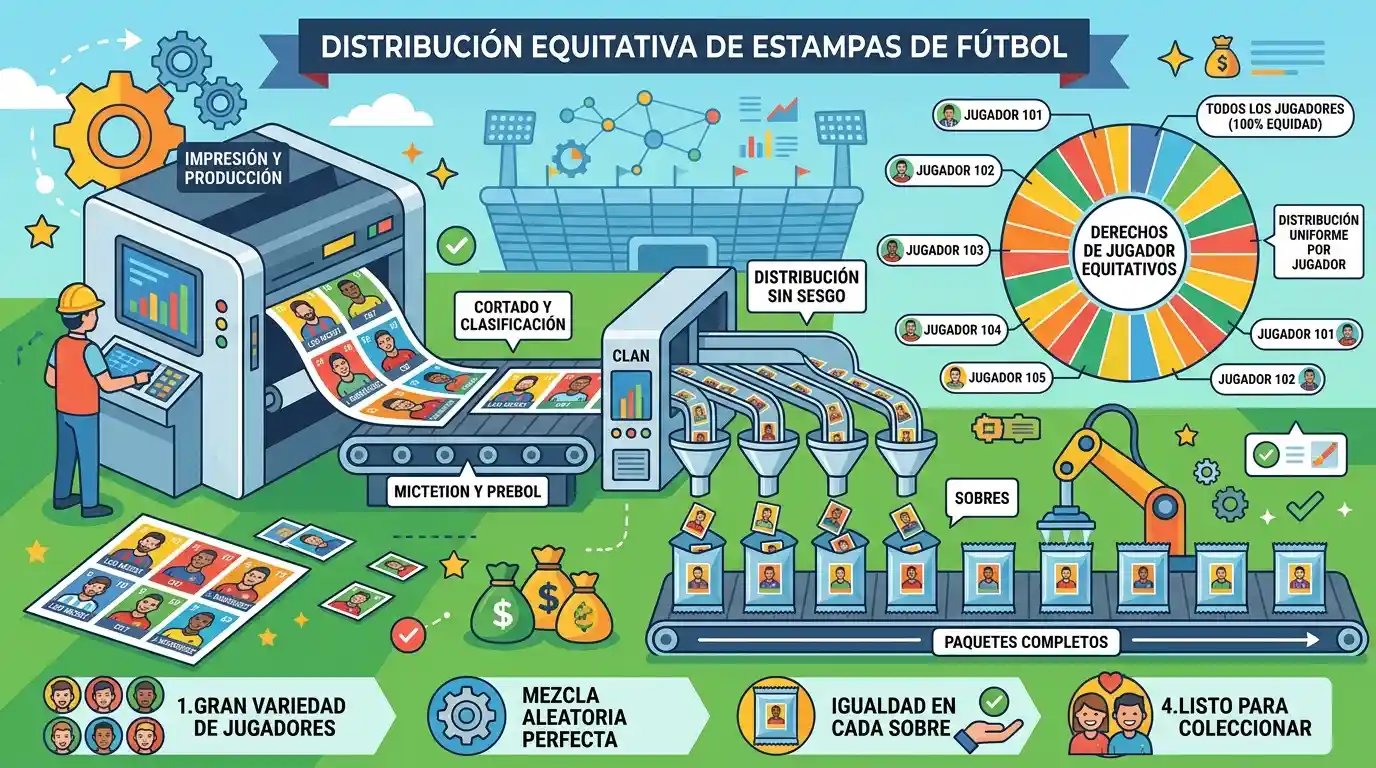 Distribución de impresión de las láminas del álbum Panini demostrando la equidad en su producción.