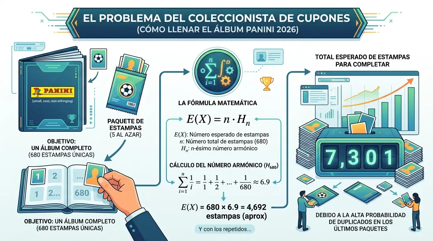 Los 10 álbumes Panini de mayor precio en la historia 2 Esquema matemático del Problema del Coleccionista aplicado a la tirada de 2026.