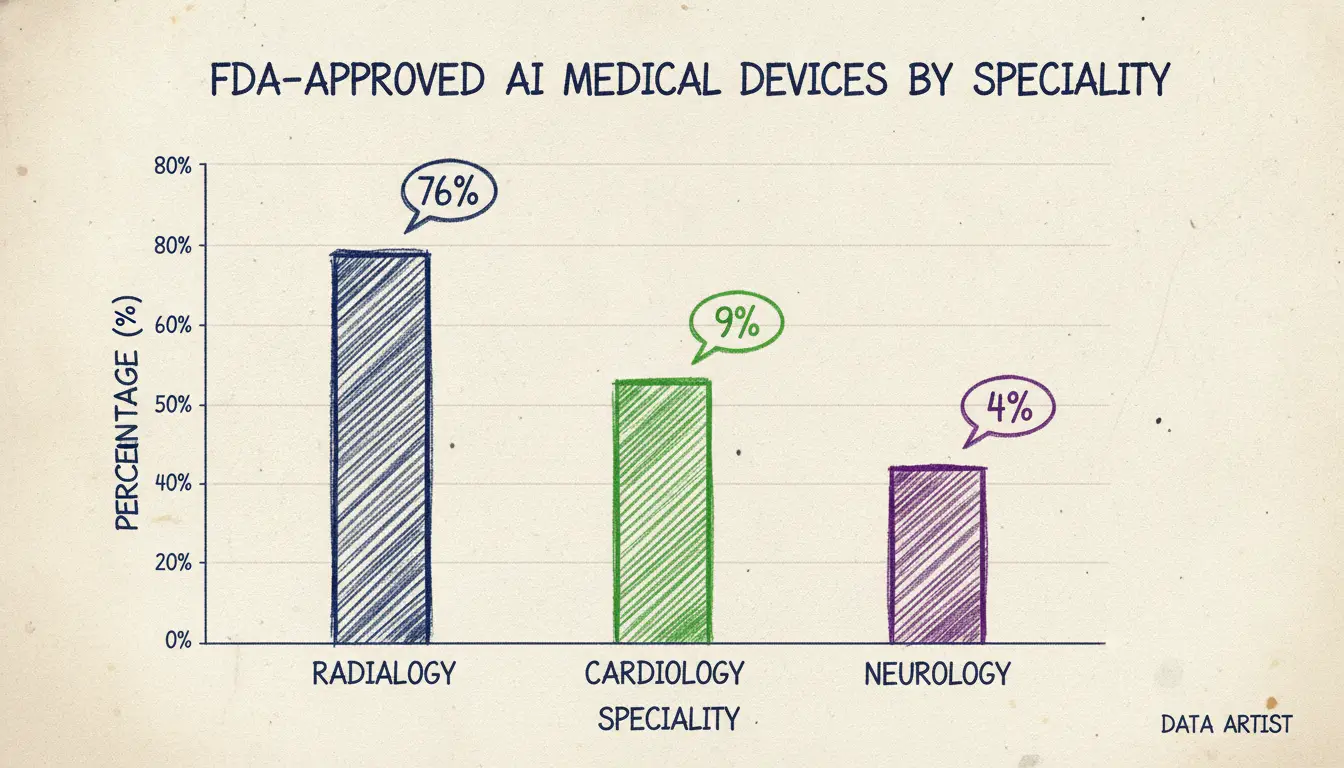 AI in Medicine: Transformation and Trends Through 2026 3 Distribution of FDA-Approved AI Medical Devices by Specialty as of 2025.